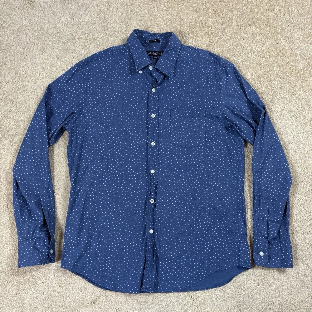 J Crew Mercantile Shirt Mens Large Blue Ditzy Number Geek Slim Fit Flex Buttonup